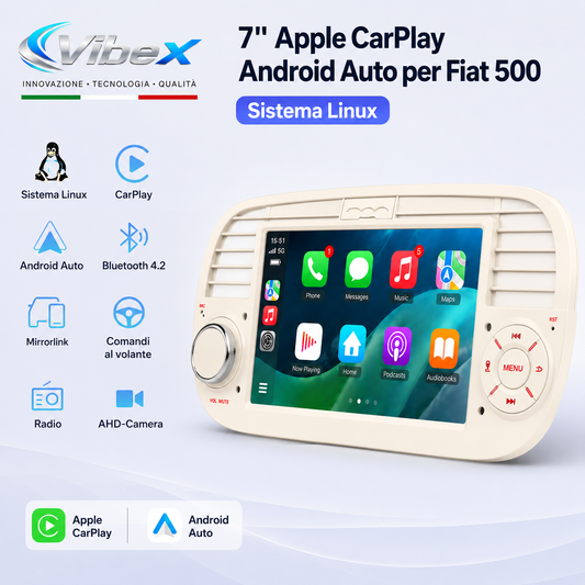 CTB-FT500AL | FIAT 500 - FIAT 500 ABARTH | NAVIGATORE RADIO SISTEMA LINUX APPLE CARPLAY ANDROID AUTO GPS USB BLUETOOTH TOUCH SCREEN