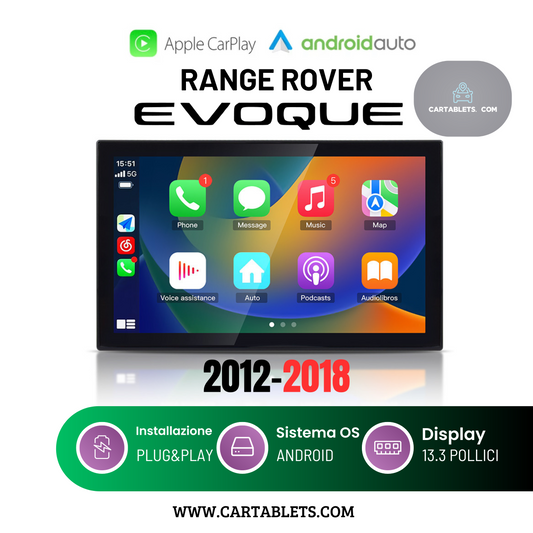 CTB-DW432E | RANGE ROVER EVOQUE 2012-2018 13.3 POLLICI | AUTORADIO CUSTOM FIT APPLE CARPLAY ANDROID AUTO | GPS NAVIGATORE WIFI 4G | CAR TABLET