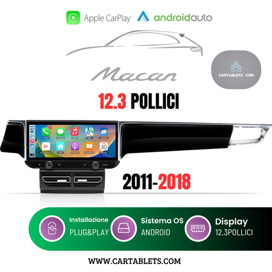 CTB-PR529LP | PORSCHE MACAN 2011-2018 MONITOR 12.3 POLLICI | APPLE CARPLAY ANDROID AUTO | GPS NAVIGATORE WIFI 4G | CAR TABLET