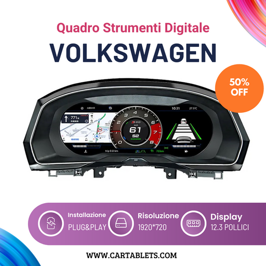 VOLKSWAGEN | TACHIMETRO DIGITALE 12.3 POLLICI | LCD QUADRO STRUMENTI VIRTUALE | PANNELLO CRUSCOTTO SISTEMA LINUX