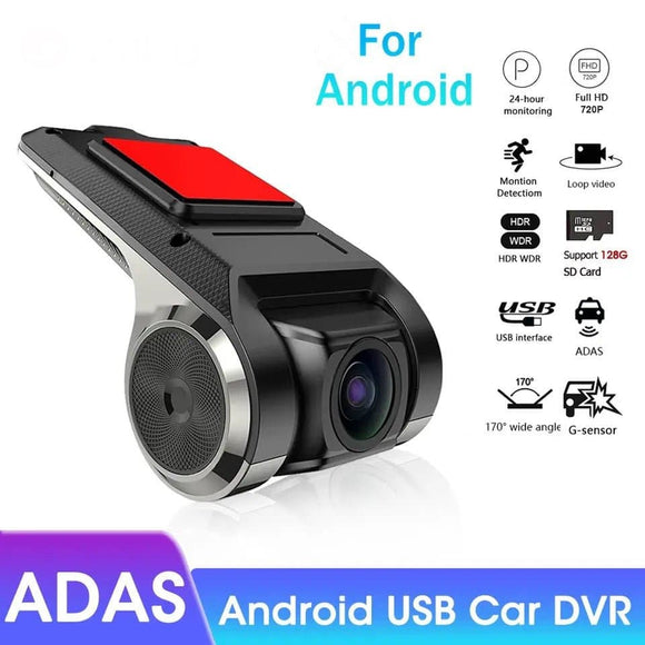 Dash Cam Auto, HD USB per Autoradio Android Impermeabile Mini DVR Video Recorder Telecamera anteriore da Cruscotto 170 ° Grandangolo Visione Notturna