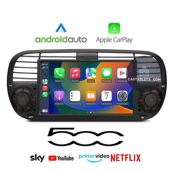 CTB-FT500A | FIAT 500 - FIAT 500 ABARTH | NAVIGATORE RADIO OCTACORE APPLE CARPLAY ANDROID AUTO GPS USB BLUETOOTH TOUCH SCREEN
