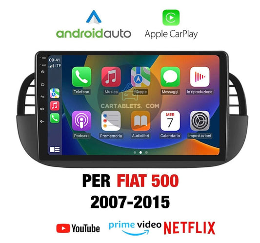 CTB-FT500J | FIAT 500 - FIAT 500 ABARTH | MONITOR 9 POLLICI NAVIGATORE RADIO OCTACORE APPLE CARPLAY ANDROID AUTO GPS USB BLUETOOTH TOUCH SCREEN