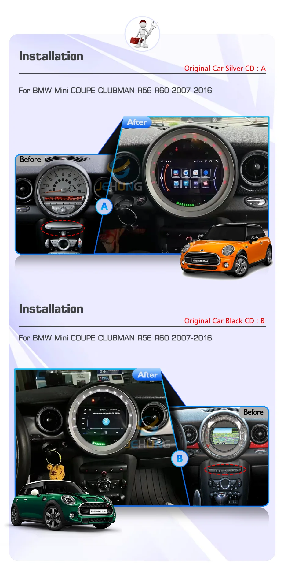 CTB-HG850JH | MINI COOPER - CLUBMAN R55 R56 R57 R58 R59 | NAVIGATORE 7 POLLICI OCTACORE RADIO GPS APPLE CARPLAY ANDROID AUTO TOUCH SCREEN