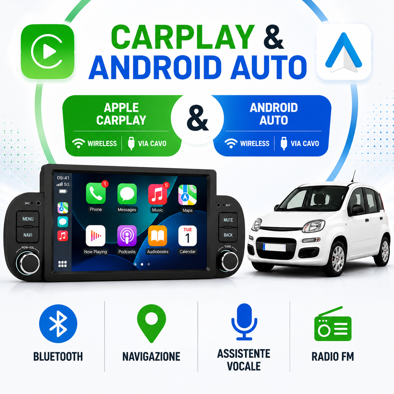 CTB-PND12LX | FIAT PANDA 2012-2023 | NAVIGATORE RADIO SISTEMA LINUX APPLE CARPLAY ANDROID AUTO GPS USB BLUETOOTH TOUCH SCREEN