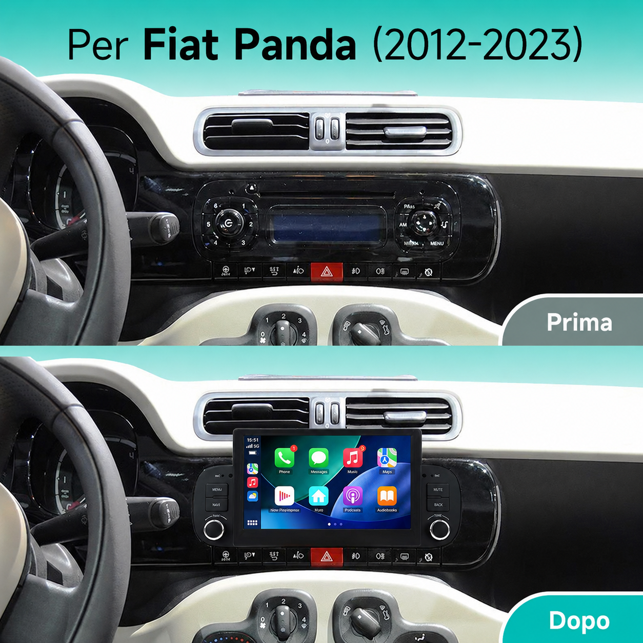 CTB-PND12LX | FIAT PANDA 2012-2023 | NAVIGATORE RADIO SISTEMA LINUX APPLE CARPLAY ANDROID AUTO GPS USB BLUETOOTH TOUCH SCREEN