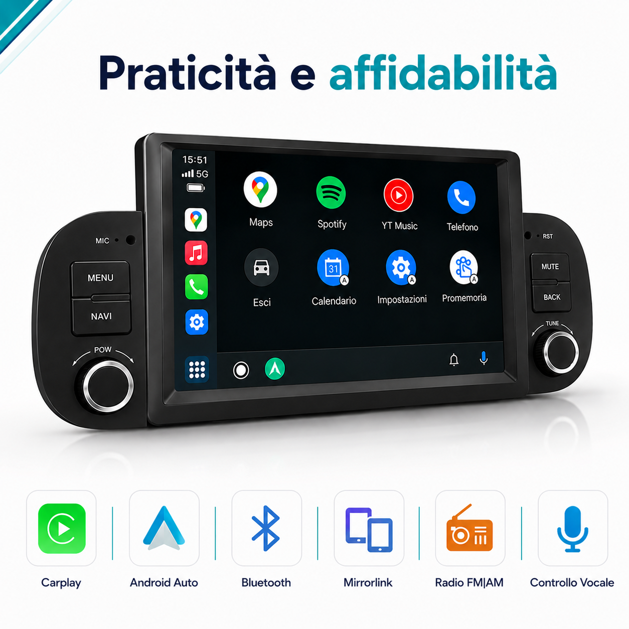 CTB-PND12LX | FIAT PANDA 2012-2023 | NAVIGATORE RADIO SISTEMA LINUX APPLE CARPLAY ANDROID AUTO GPS USB BLUETOOTH TOUCH SCREEN