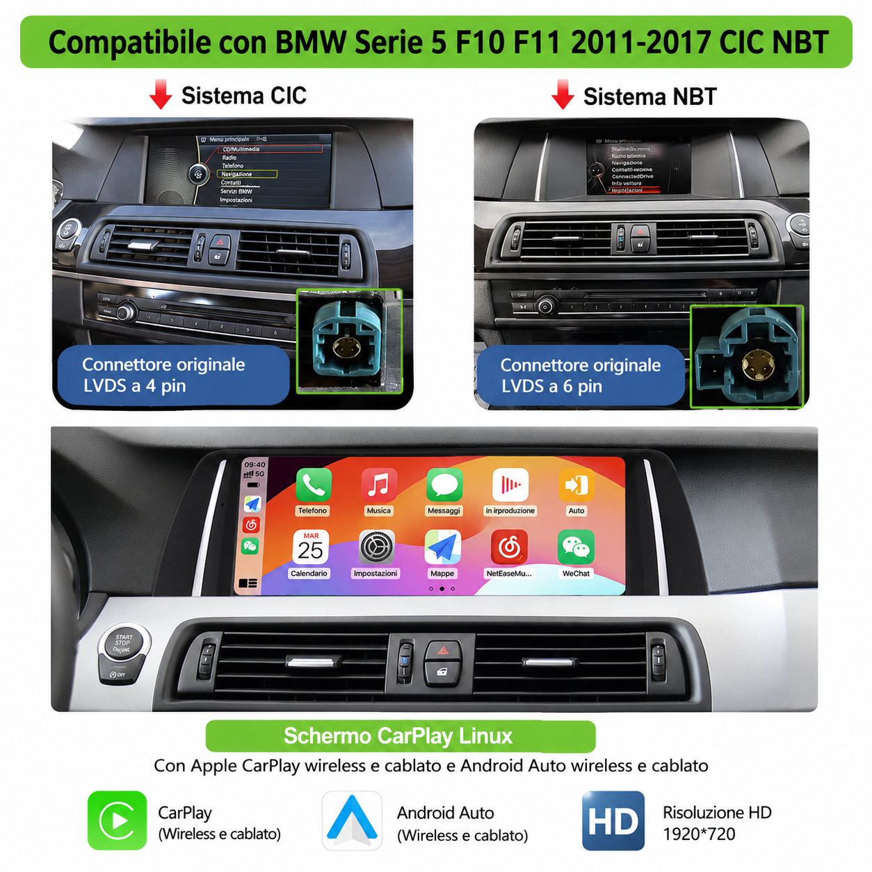 CTB-GV564B | BMW SERIE 5 F10 F11 NBT 10.25 POLLICI | APPLE CARPLAY ANDROID AUTO |SISTEMA LINUX | CAR TABLET - (Copia)