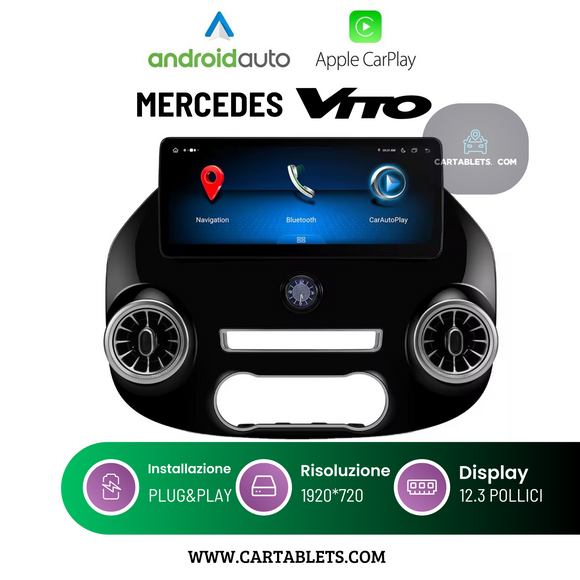 CTB-X900GB | MERCEDES VITO 2014-2020 | CARTABLET 12.3 POLLICI ANDROID AUTO APPLE CARPLAY | WIFI 4G NAVIGATORE BLUETOOTH GPS
