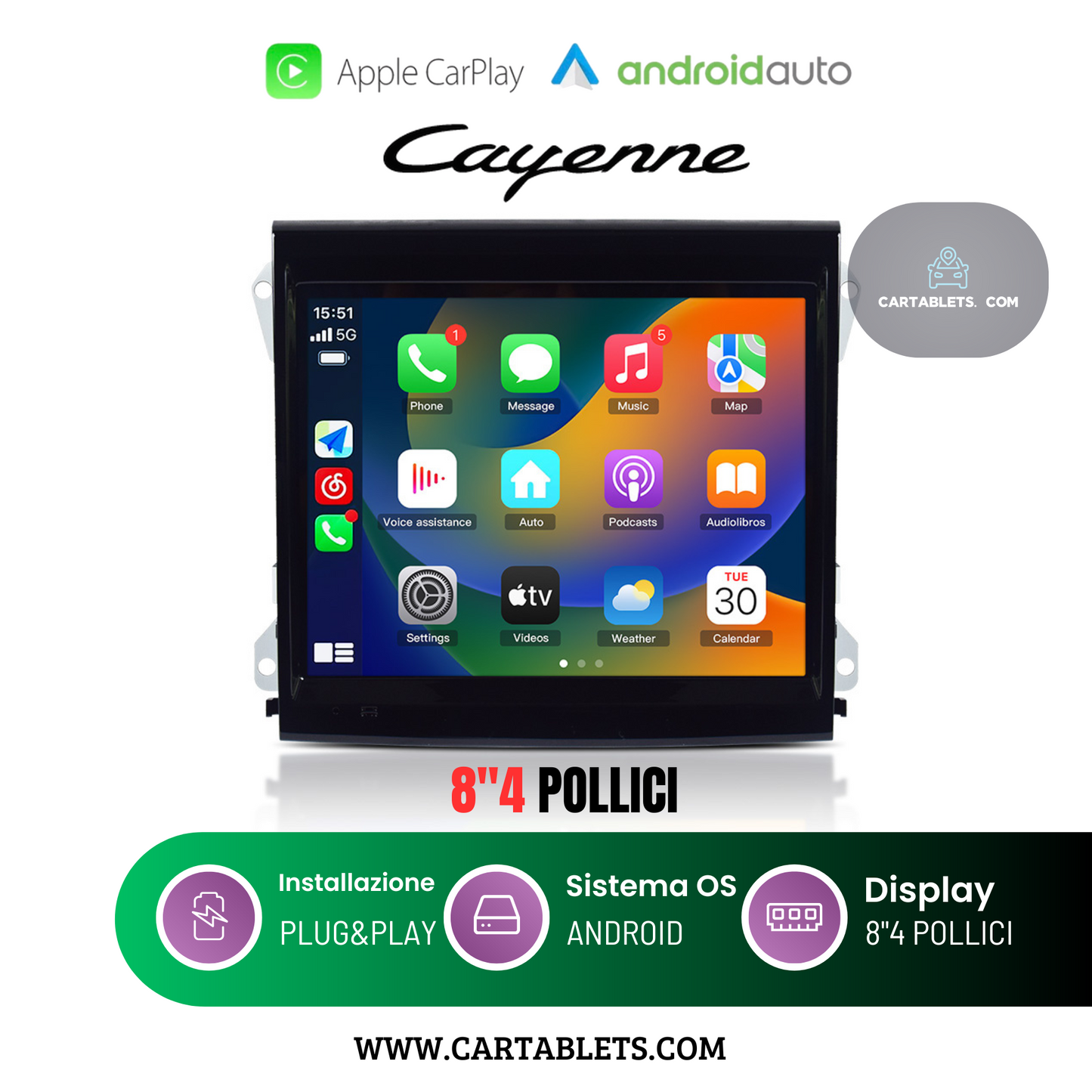 CTB-KM804F | PORSCHE CAYENNE 2011-2017 MONITOR 8.4 POLLICI | APPLE CARPLAY ANDROID AUTO | GPS NAVIGATORE WIFI 4G | CAR TABLET