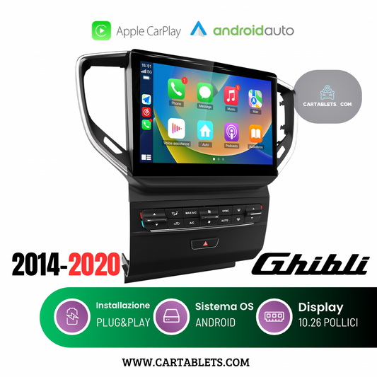 CTB-GB438J | MASERATI GHIBLI 2014 - 2020 MONITOR 10.26 POLLICI | APPLE CARPLAY ANDROID AUTO | GPS NAVIGATORE WIFI 4G | CAR TABLET