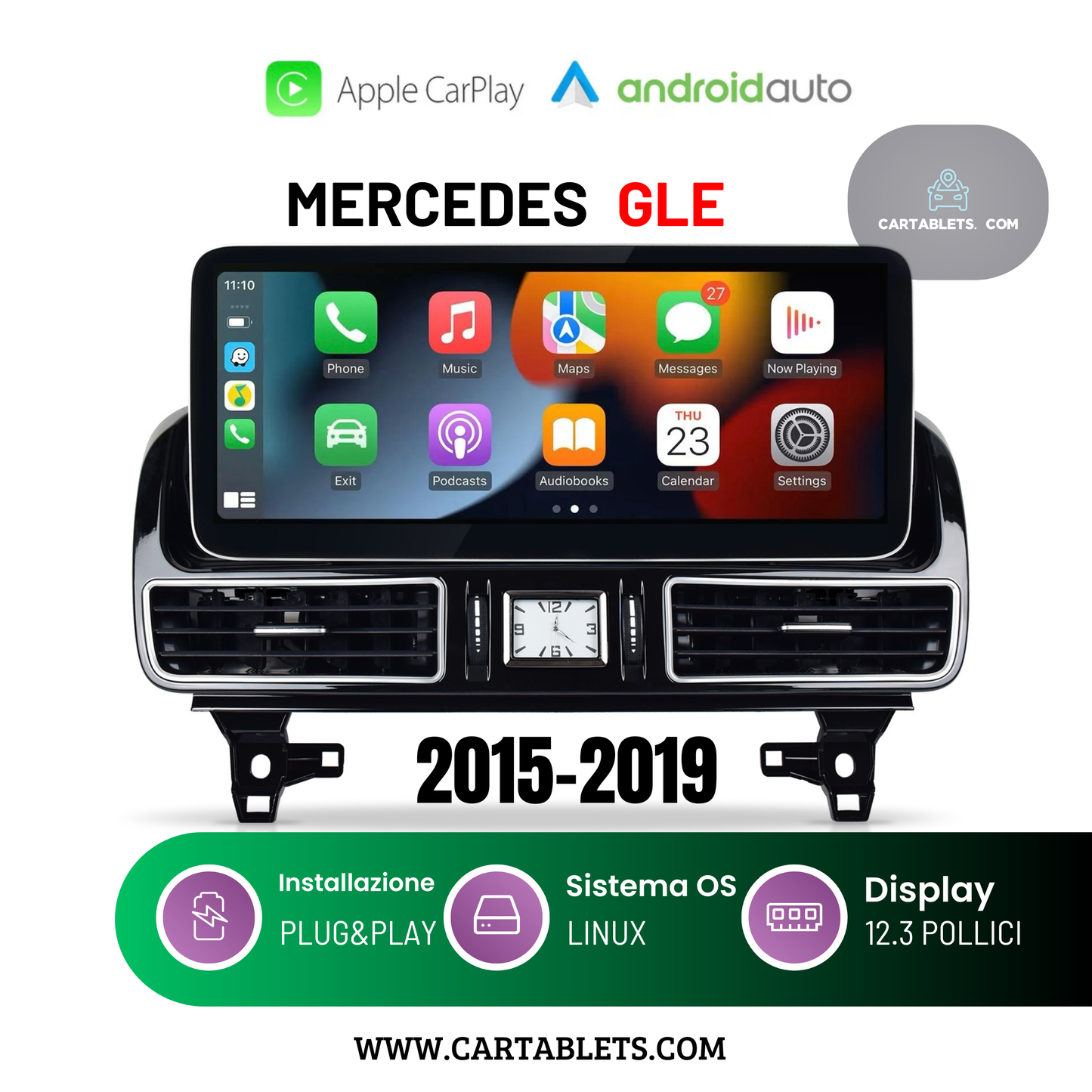 CTB-GV456H | MERCEDES GLE W166 GLE COUPE C292 - GLS X166 12.3 POLLICI | APPLE CARPLAY ANDROID AUTO |SISTEMA LINUX | CAR TABLET