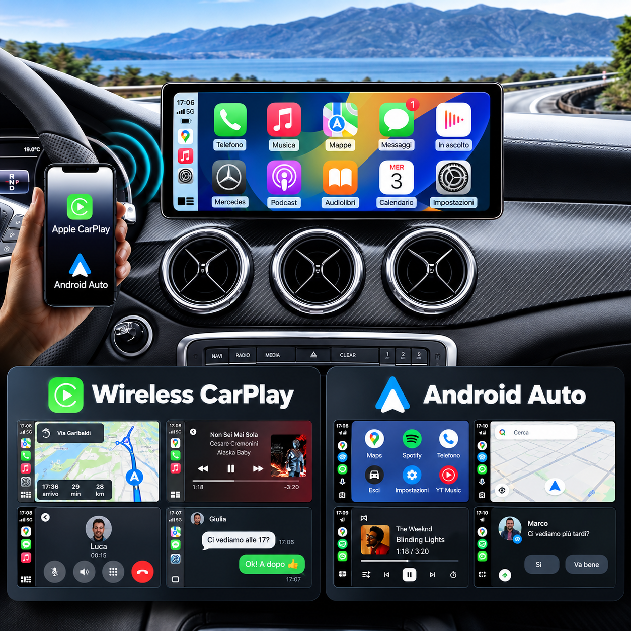CTB-FC4788P | MERCEDES CLASSE C W205 - GLC X253 CLASSE V - X 2014-2020 MONITOR LINUX | APPLE CARPLAY ANDROID AUTO WIRELESS | MIRRORLINK YOUTUBE | CAR TABLET