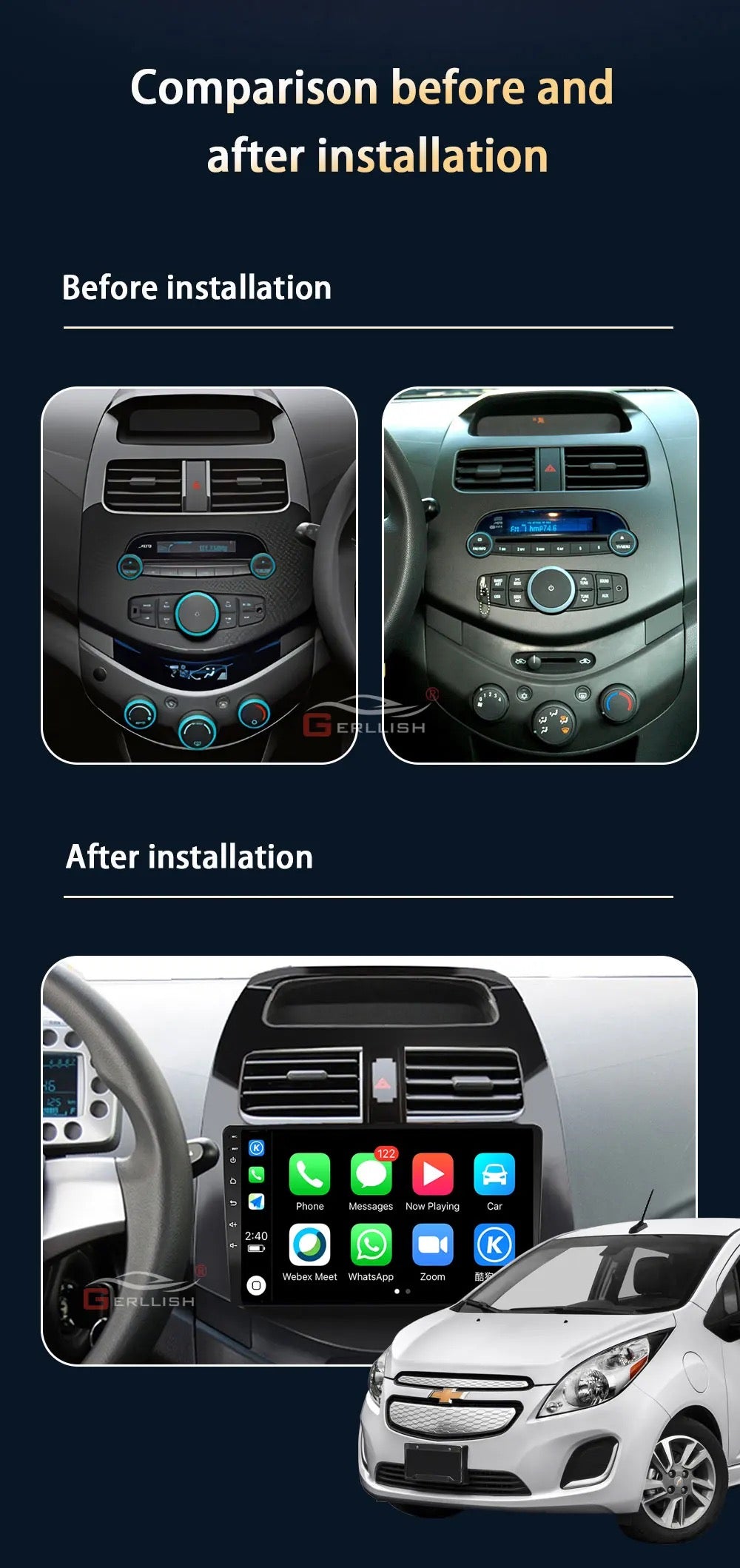 CTB-SP806GM | CHEVROLET SPARK 2010 - 2015 | CARTABLET 9 POLLICI ANDROID AUTO APPLE CARPLAY | WIFI 4G NAVIGATORE BLUETOOTH GPS