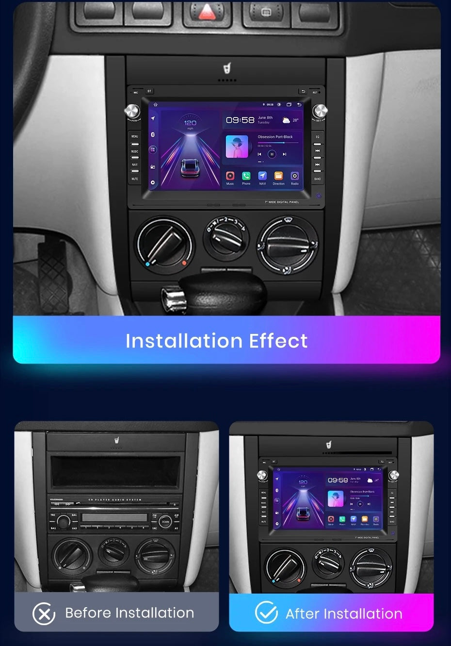CTB- RT043S | VOLKSWAGEN POLO - GOLF 4 - PASSAT B5 7 ZOLL | APPLE CARPLAY ANDROID AUTO | WiFi BLUETOOTH GPS USB NAVIGATION (Kopie)