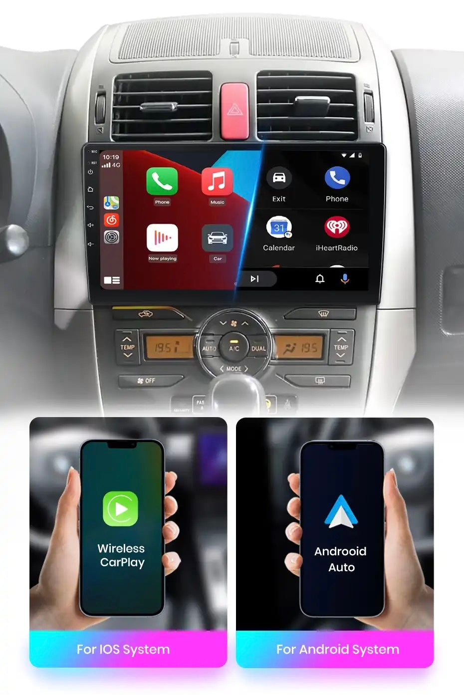 CTB-RT982KP | TOYOTA COROLLA VERSO 2005-2009 | APPLE CARPLAY ANDROID AUTO | NAVIGATORE USB BLUETOOTH GPS | WIFI 4G CARTABLET