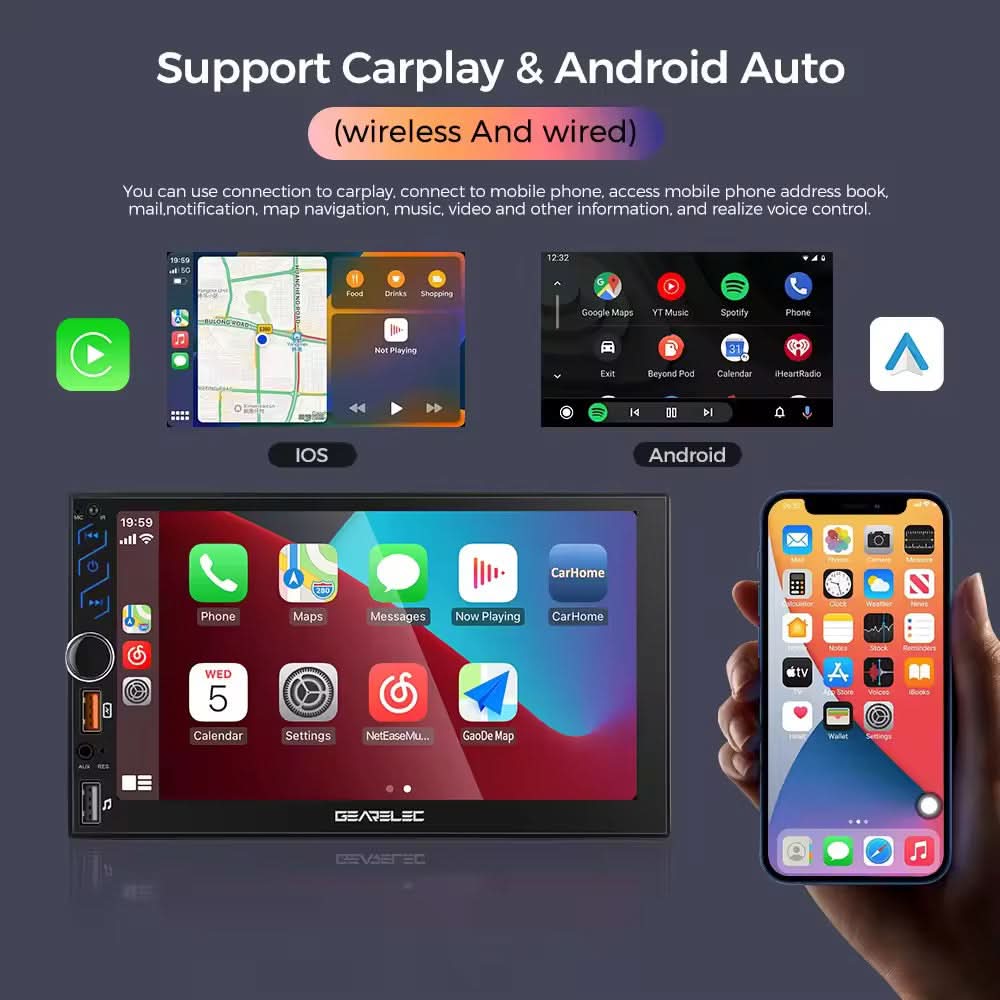 CTB-GRL382R | 7-ZOLL MONITOR 2DIN ANDROID OS | UNIVERSELLES AUTORADIO APPLE CARPLAY-ANDROID AUTO | TOUCHSCREEN | GPS USB DVR DAB+ |