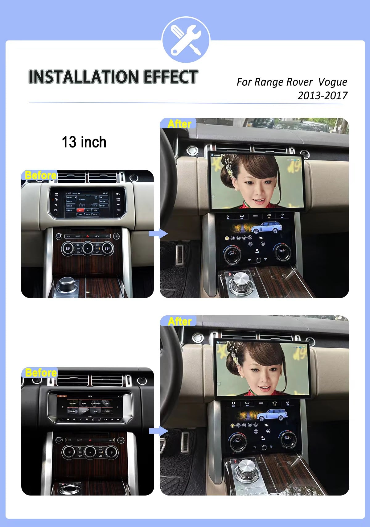 CTB-DW707EK | RANGE ROVER SPORT - VOGUE 2013-2017 13.3 POLLICI | AUTORADIO CUSTOM FIT APPLE CARPLAY ANDROID AUTO | GPS NAVIGATORE WIFI 4G | CAR TABLET
