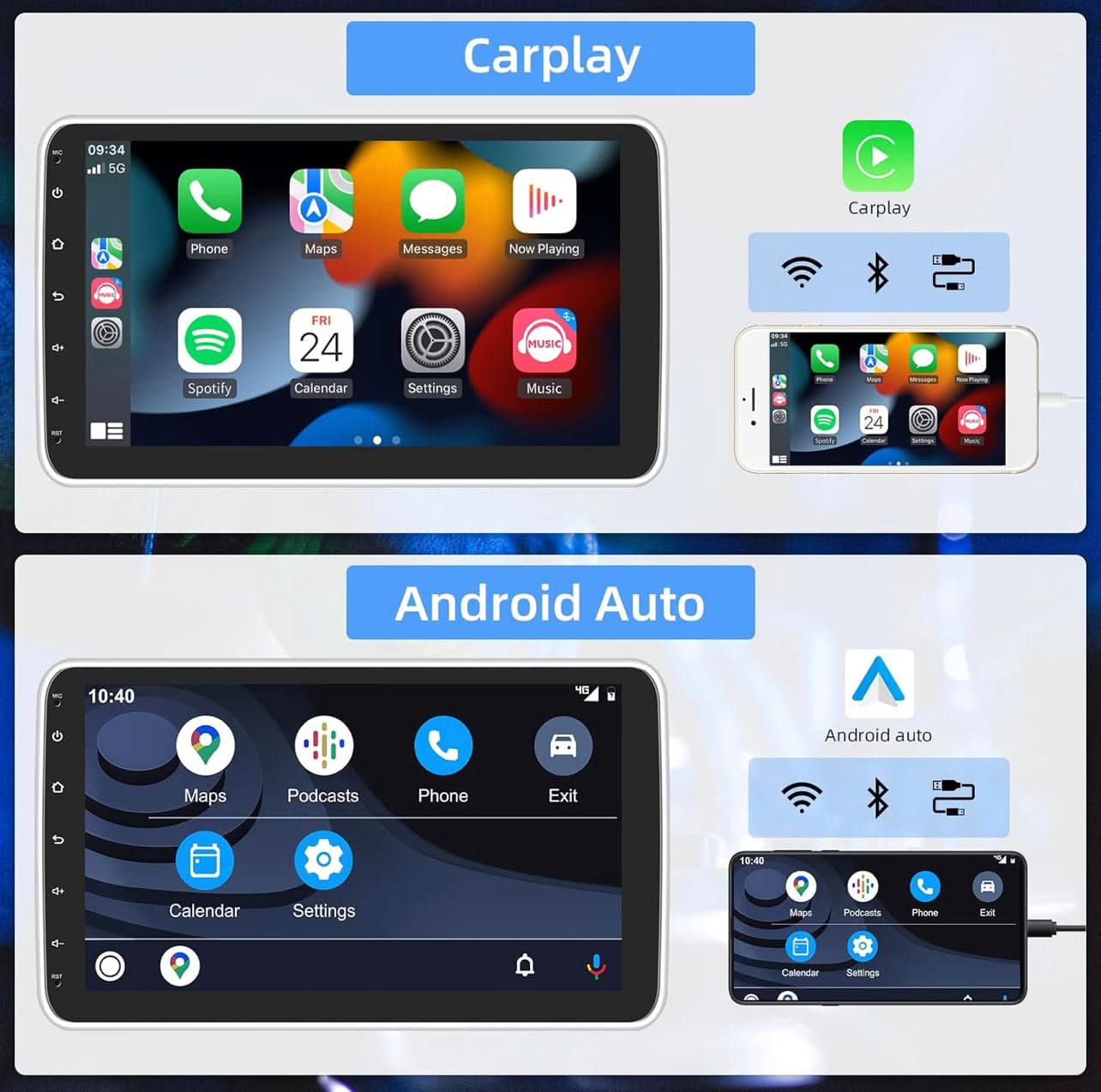 CTB-GB782K | MONITOR 10.1 POLLICI ESTRAIBILE | AUTORADIO UNIVERSALE APPLE CARPLAY-ANDROID AUTO | TOUCH SCREEN | GPS USB DVR DAB+ |