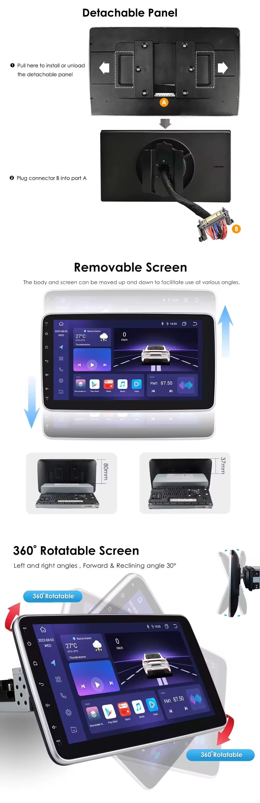 CTB-GB782K | MONITOR 10.1 POLLICI ESTRAIBILE | AUTORADIO UNIVERSALE APPLE CARPLAY-ANDROID AUTO | TOUCH SCREEN | GPS USB DVR DAB+ |
