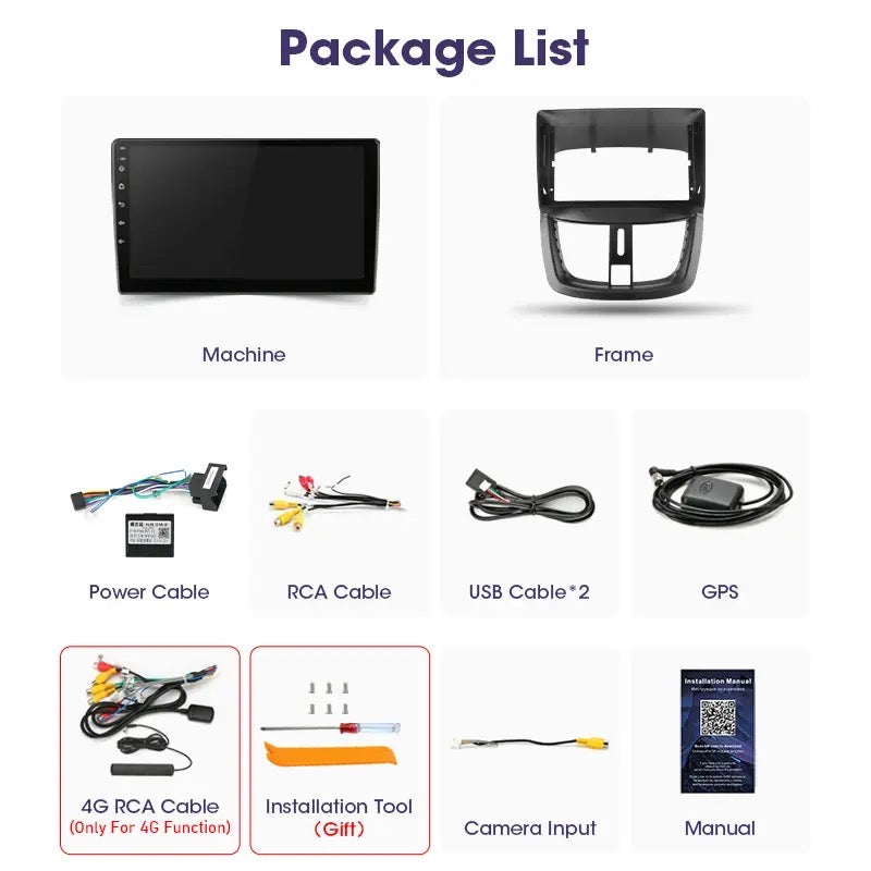 CTB-FV738Y | PEUGEOT 207 | AUTORADIO APPLE CARPLAY-ANDROID AUTO 9 ZOLL | CARTABLET 9 ZOLL TOUCHSCREEN | GPS USB DVR DAB+ |