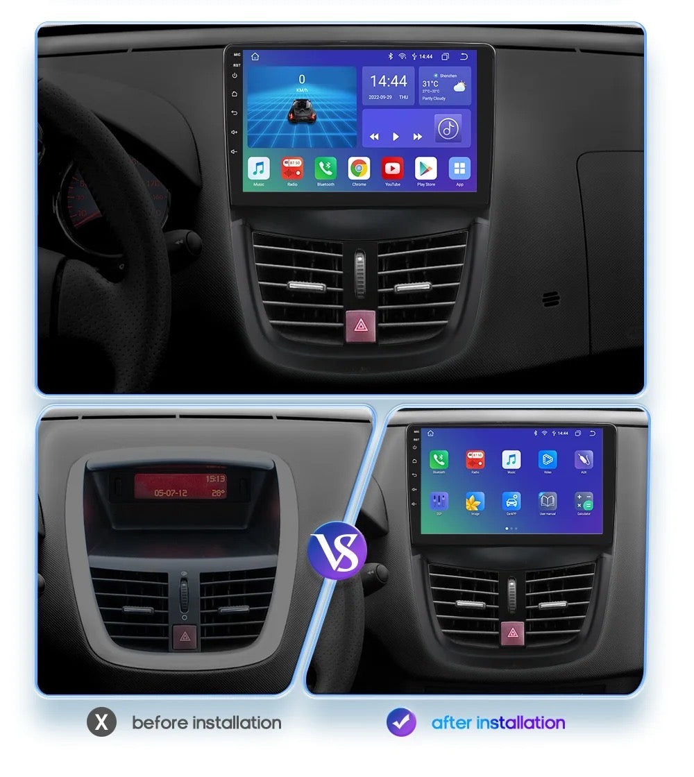 CTB-FV738Y | PEUGEOT 207 | AUTORADIO APPLE CARPLAY-ANDROID AUTO 9 ZOLL | CARTABLET 9 ZOLL TOUCHSCREEN | GPS USB DVR DAB+ |