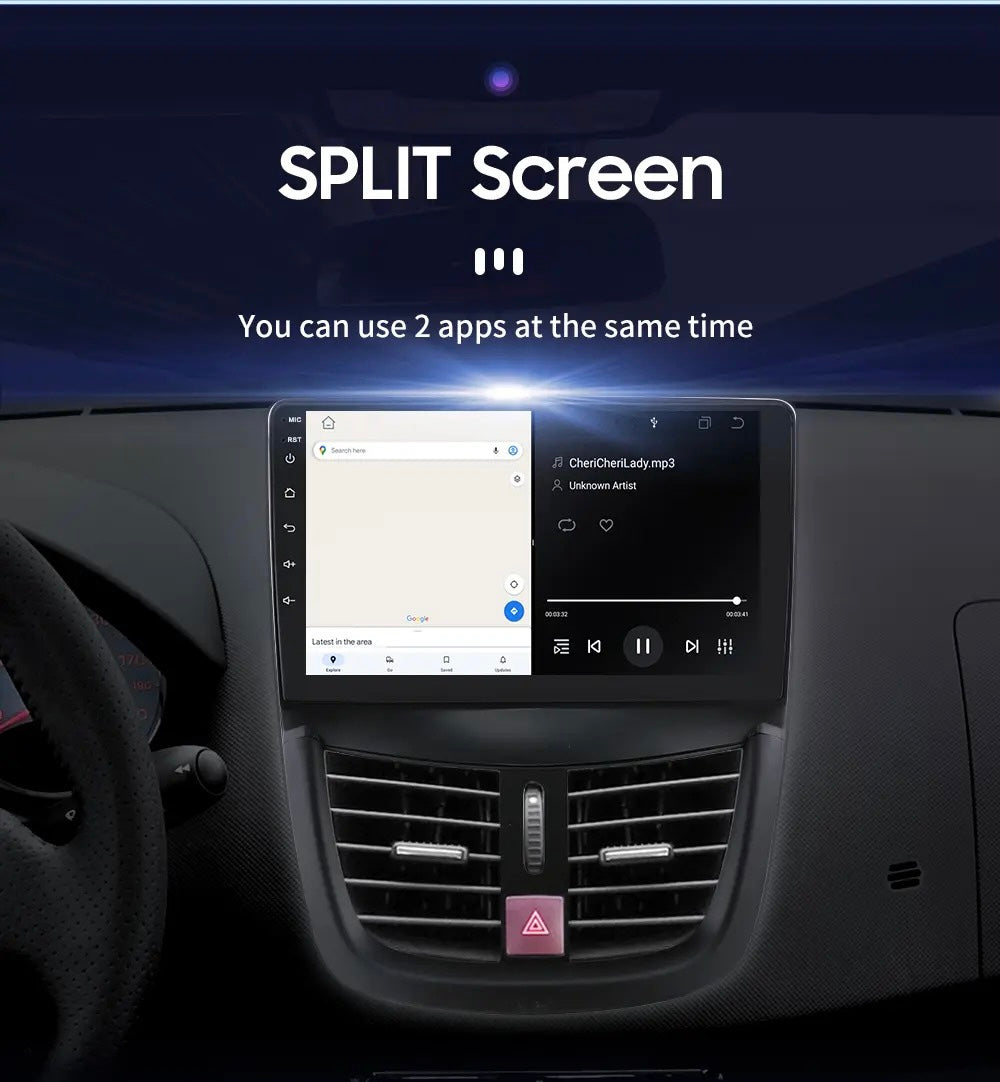 CTB-FV738Y | PEUGEOT 207 | AUTORADIO APPLE CARPLAY-ANDROID AUTO 9 ZOLL | CARTABLET 9 ZOLL TOUCHSCREEN | GPS USB DVR DAB+ |