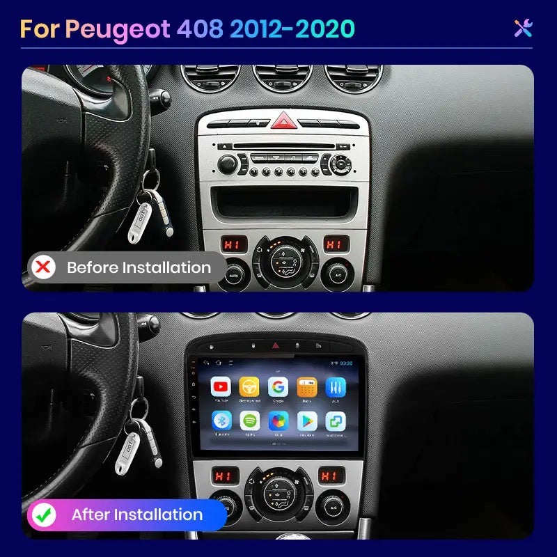 CTB-RC673H | PEUGEOT 308 - 408 MONITOR 9 POLLICI | AUTORADIO APPLE CARPLAY ANDROID AUTO | WiFi BLUETOOTH GPS USB NAVIGATORE