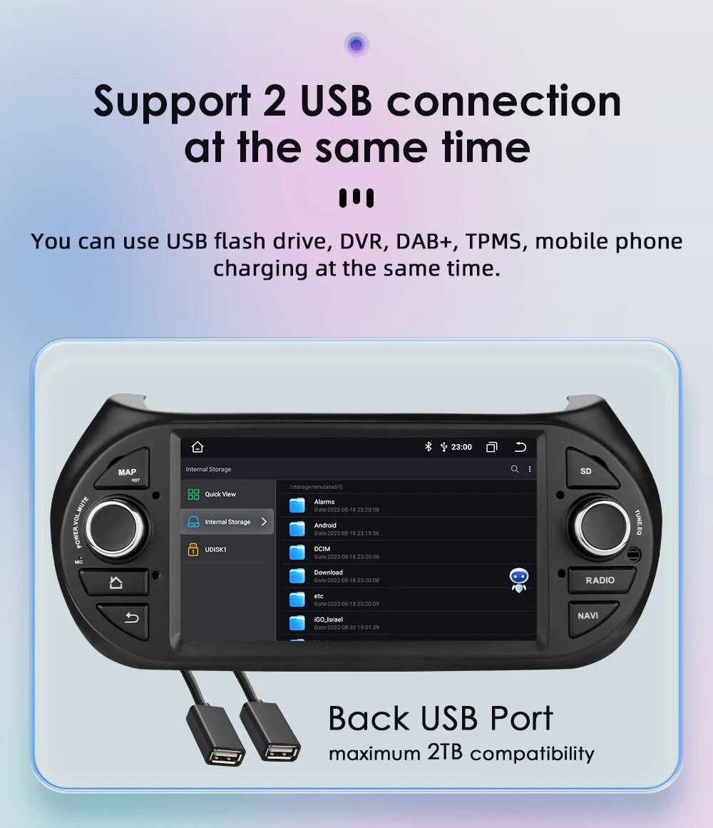 CTB-MF548Y | FIAT QUBO PEUGEOT BIPPER CITROEN NEMO 2008-2017 | CARTABLET 7 POLLICI ANDROID APPLE CARPLAY | NAVIGATORE USB WIFI 4G