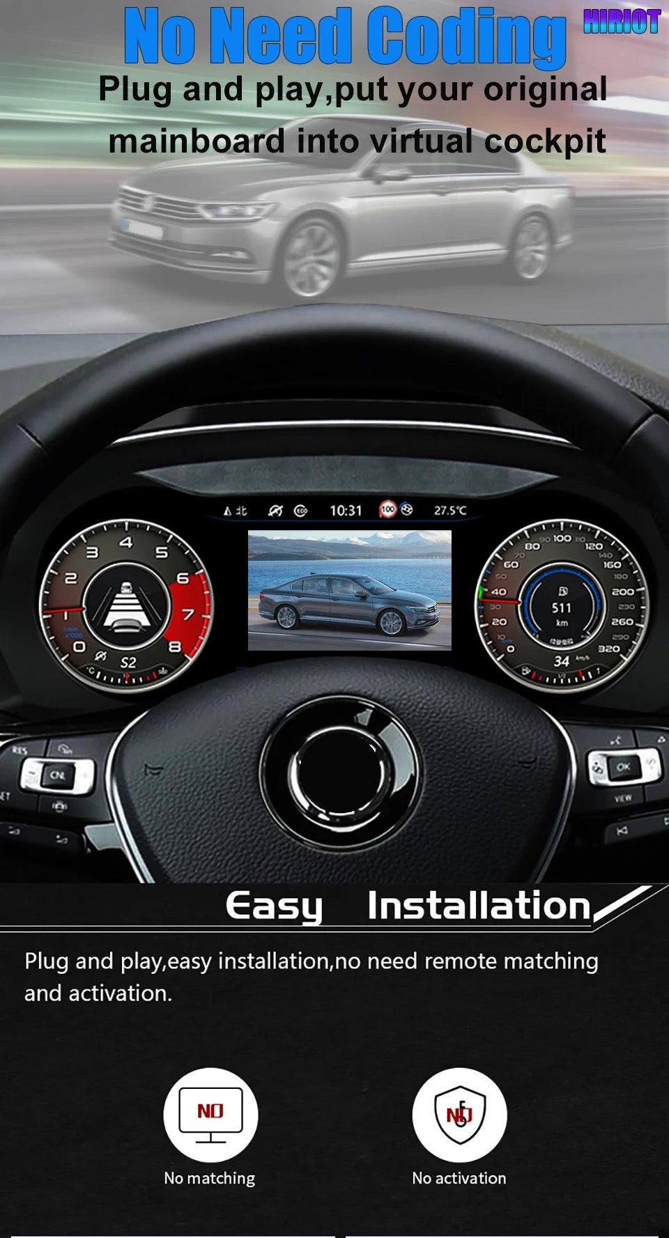 VOLKSWAGEN | TACHIMETRO DIGITALE 12.3 POLLICI | LCD QUADRO STRUMENTI VIRTUALE | PANNELLO CRUSCOTTO SISTEMA LINUX