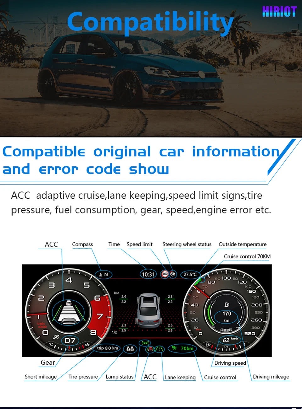 VOLKSWAGEN | TACHIMETRO DIGITALE 12.3 POLLICI | LCD QUADRO STRUMENTI VIRTUALE | PANNELLO CRUSCOTTO SISTEMA LINUX