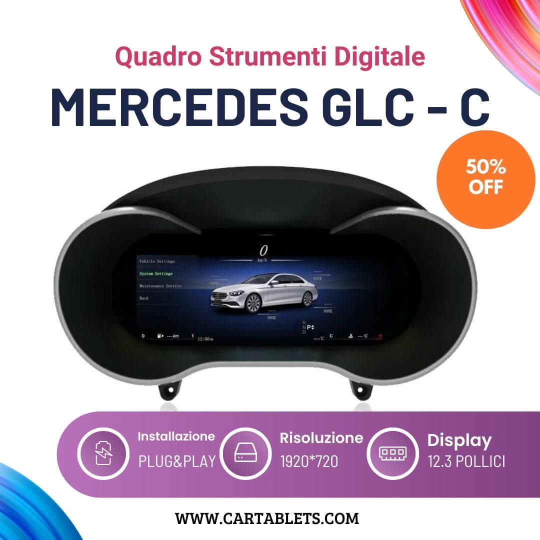 MERCEDES GLC - C| TACHIMETRO DIGITALE 12.3 POLLICI | LCD QUADRO STRUMENTI VIRTUALE | PANNELLO CRUSCOTTO SISTEMA LINUX