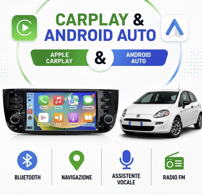 CTB-PTO894 | FIAT PUNTO EVO 2011-2022 | NAVIGATORE RADIO SISTEMA LINUX APPLE CARPLAY ANDROID AUTO GPS USB BLUETOOTH TOUCH SCREEN