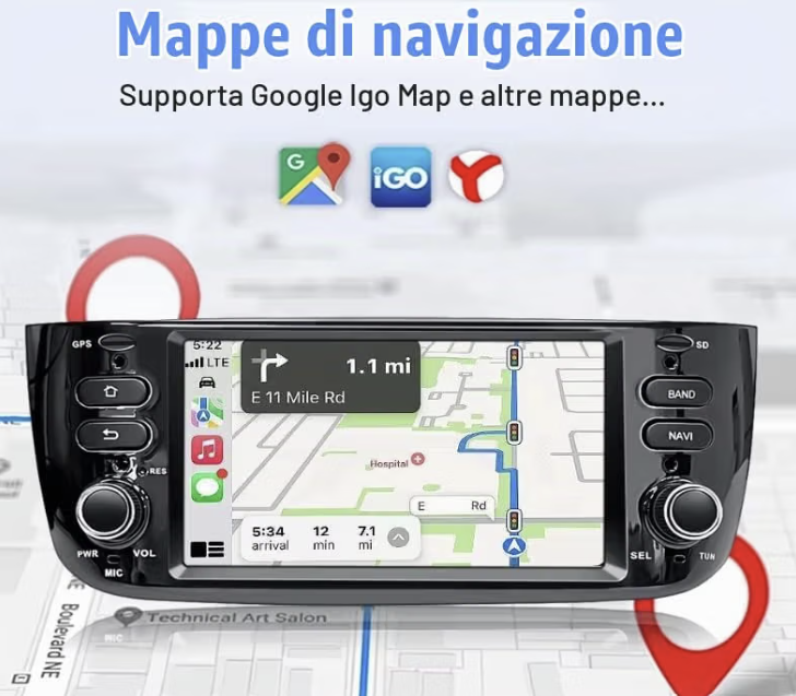 CTB-PTO894 | FIAT PUNTO EVO 2011-2022 | NAVIGATORE RADIO SISTEMA LINUX APPLE CARPLAY ANDROID AUTO GPS USB BLUETOOTH TOUCH SCREEN