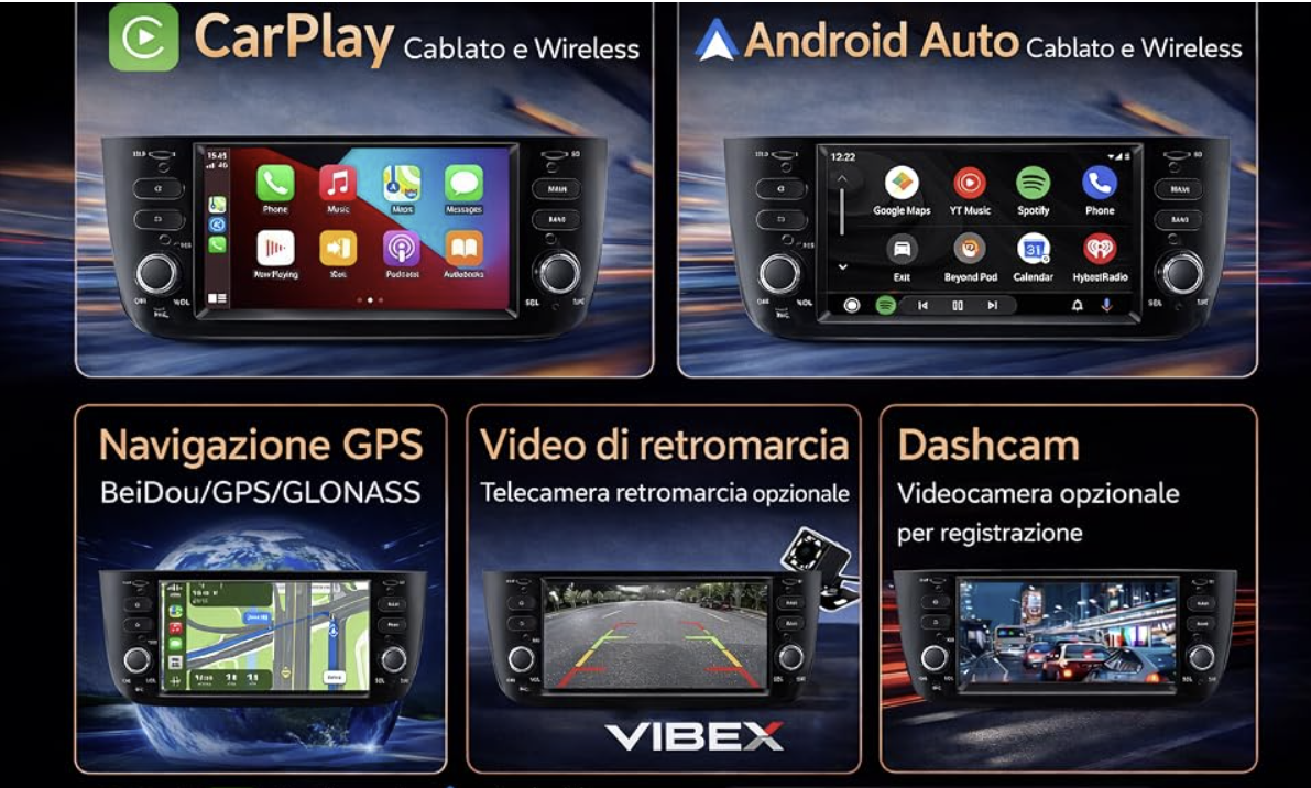 CTB-PTO894 | FIAT PUNTO EVO 2011-2022 | NAVIGATORE RADIO SISTEMA LINUX APPLE CARPLAY ANDROID AUTO GPS USB BLUETOOTH TOUCH SCREEN