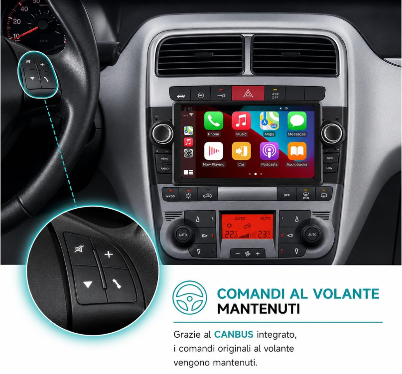 CTB-PTO236 | FIAT GRANDE PUNTO 2006-2010 | NAVIGATORE RADIO SISTEMA LINUX APPLE CARPLAY ANDROID AUTO GPS USB BLUETOOTH TOUCH SCREEN