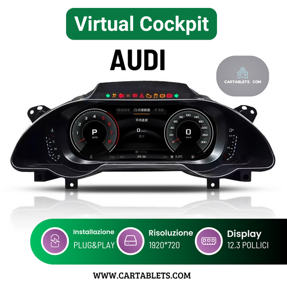 AUDI | TACHIMETRO DIGITALE 12.3 POLLICI | LCD QUADRO STRUMENTI VIRTUALE | PANNELLO CRUSCOTTO SISTEMA LINUX