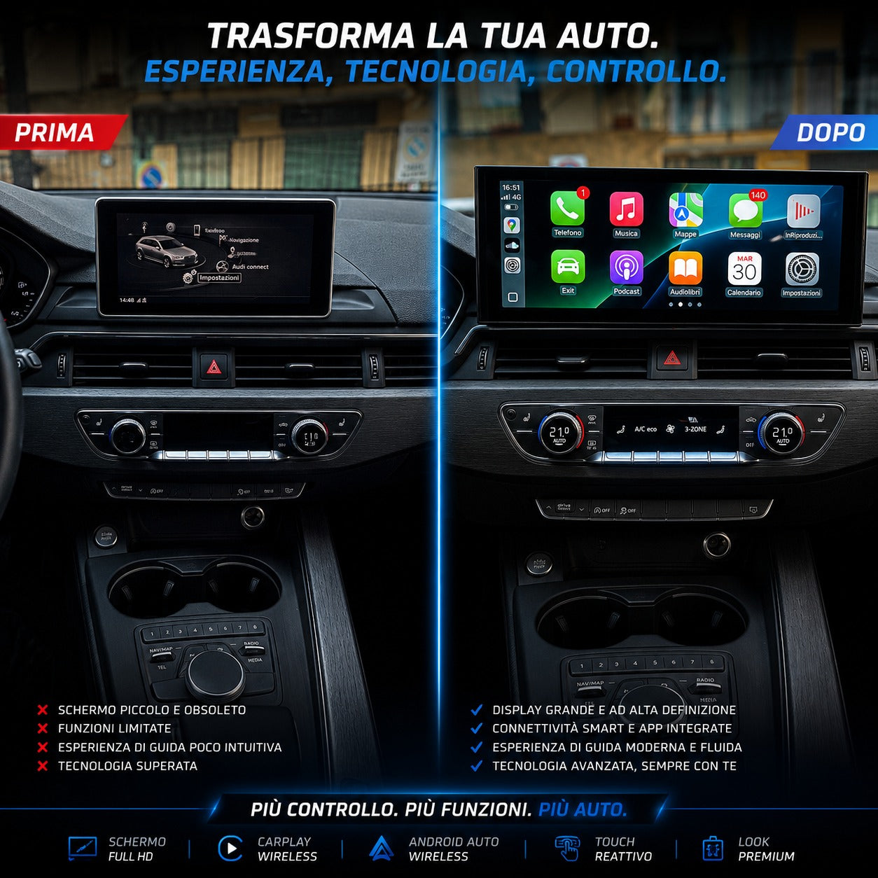 CTB-CRT56B | DISPLAY 12.3 AUDI A4 B9 2016-2020 | APPLE CARPLAY ANDROID AUTO SISTEMA LINUX | USB | MMI