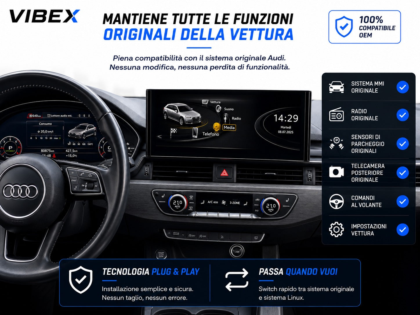 CTB-CRT56B | DISPLAY 12.3 AUDI A4 B9 2016-2020 | APPLE CARPLAY ANDROID AUTO SISTEMA LINUX | USB | MMI