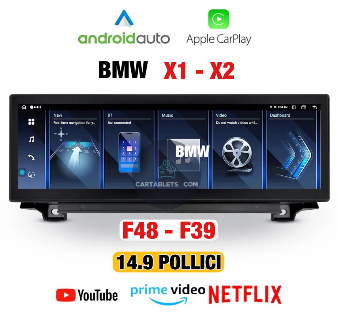 CTB-F9355HB | BMW X1 - X2 | F48 - F39 | MONITOR 14.9 ZOLL | TOUCHSCREEN APPLE CARPLAY ANDROID AUTO | GPS WIFI 4G (Kopie)