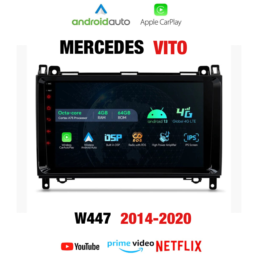 CTB-X800GB | MERCEDES VITO W447 - SPRINTER - VW CRAFTER | CARTABLET 9 POLLICI ANDROID AUTO APPLE CARPLAY | WIFI 4G NAVIGATORE BLUETOOTH GPS