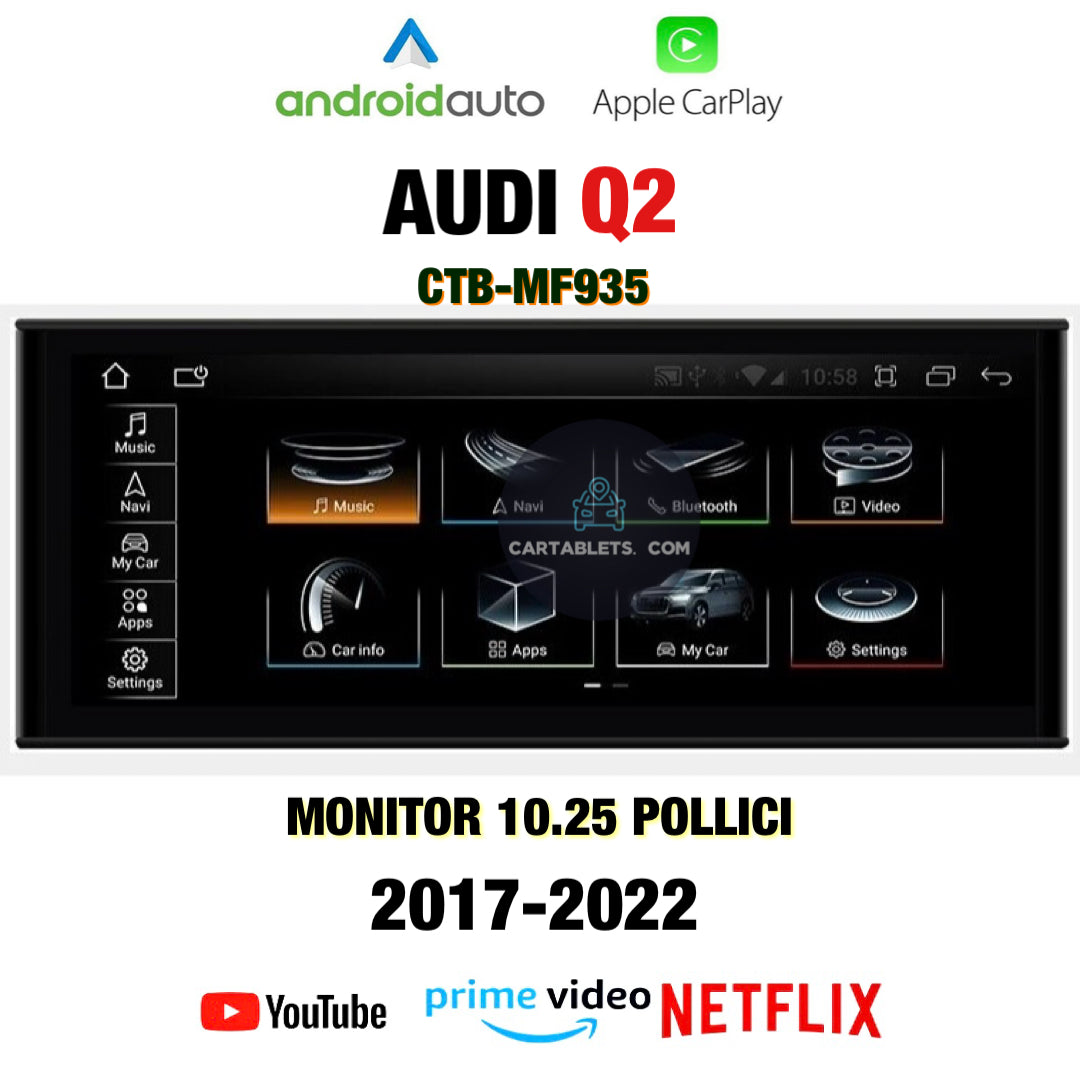 CTB-MF935 | AUDI Q2 2017-2022 | CAR TABLET MONITOR  10.25 POLLICI | AUTORADIO STEREO APPLE CARPLAY ANDROID AUTO | GPS WIFI BLUETOOTH 4G