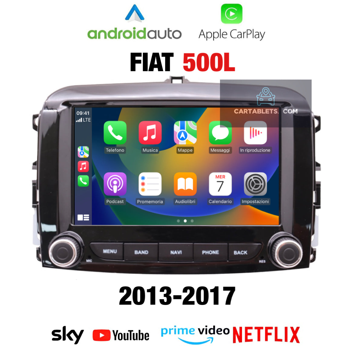 CTB FL485T | FIAT 500L | APPLE CARPLAY-ANDROID AUTO | CARTABLET 7 POLLICI TOUCH SCREEN | GPS USB DVR DAB+ |