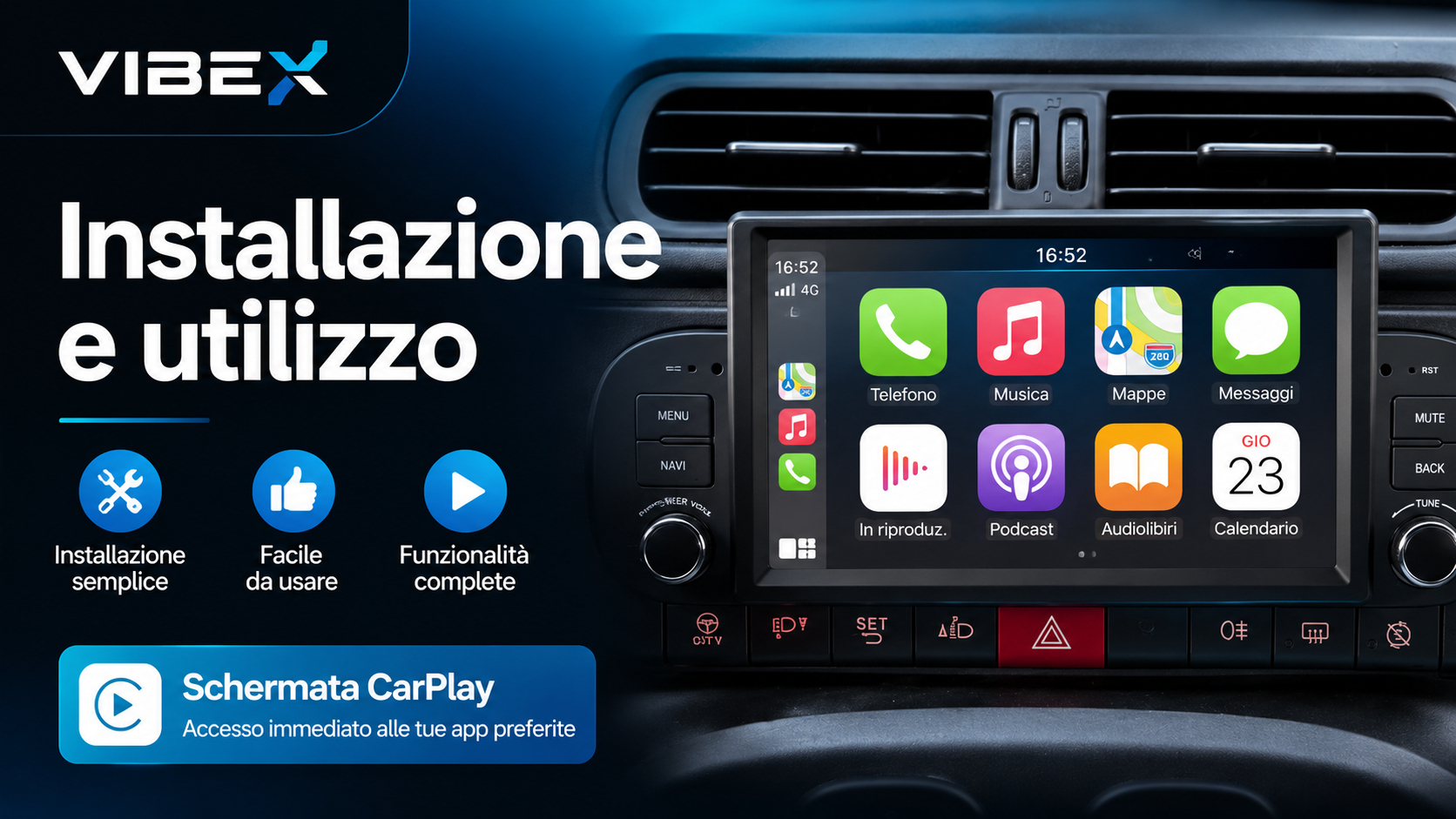 CTB-PND12LX | FIAT PANDA 2012-2023 | NAVIGATORE RADIO SISTEMA LINUX APPLE CARPLAY ANDROID AUTO GPS USB BLUETOOTH TOUCH SCREEN