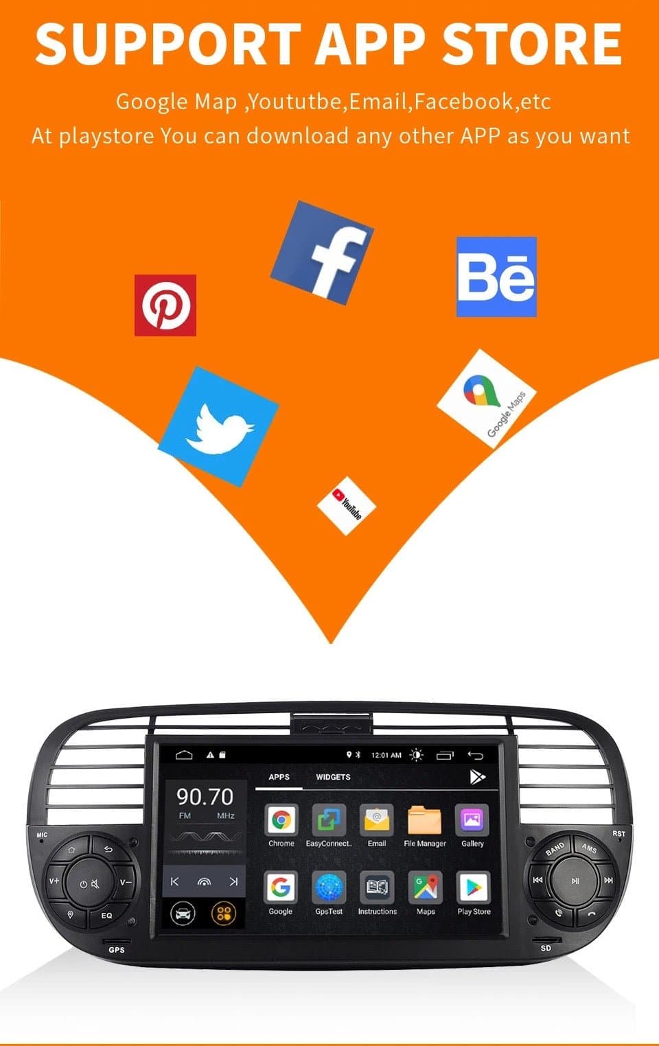 CTB-FT500A | FIAT 500 - FIAT 500 ABARTH | NAVIGATORE RADIO OCTACORE APPLE CARPLAY ANDROID AUTO GPS USB BLUETOOTH TOUCH SCREEN