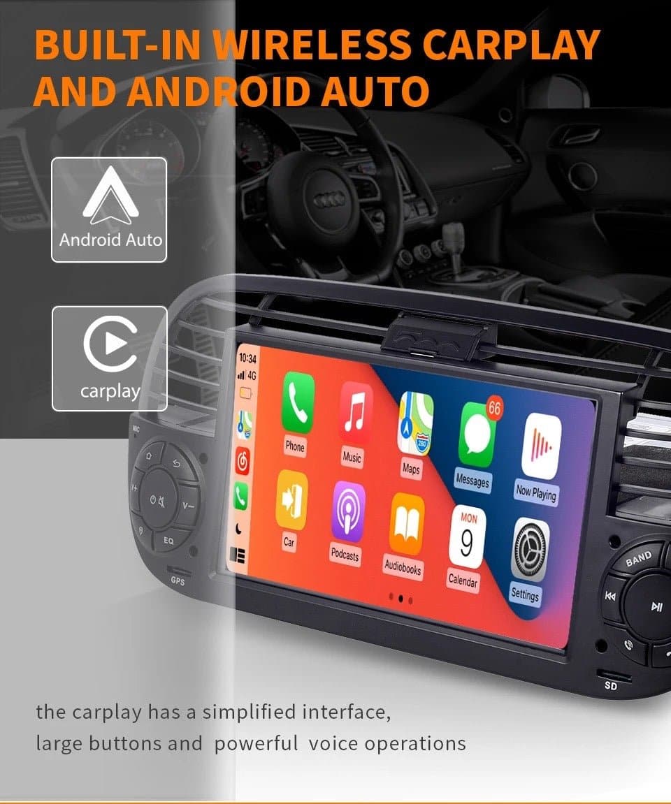 CTB-FT500A | FIAT 500 - FIAT 500 ABARTH | NAVIGATORE RADIO OCTACORE APPLE CARPLAY ANDROID AUTO GPS USB BLUETOOTH TOUCH SCREEN