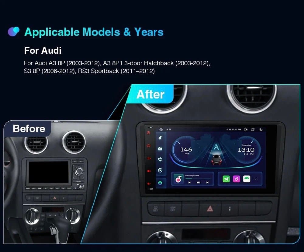 CTB-D568P | AUDI A3 8p CARTABLET 8 POLLICI ANDROID AUTO APPLE CARPLAY | WIFI 4G NAVIGATORE BLUETOOTH GPS USB
