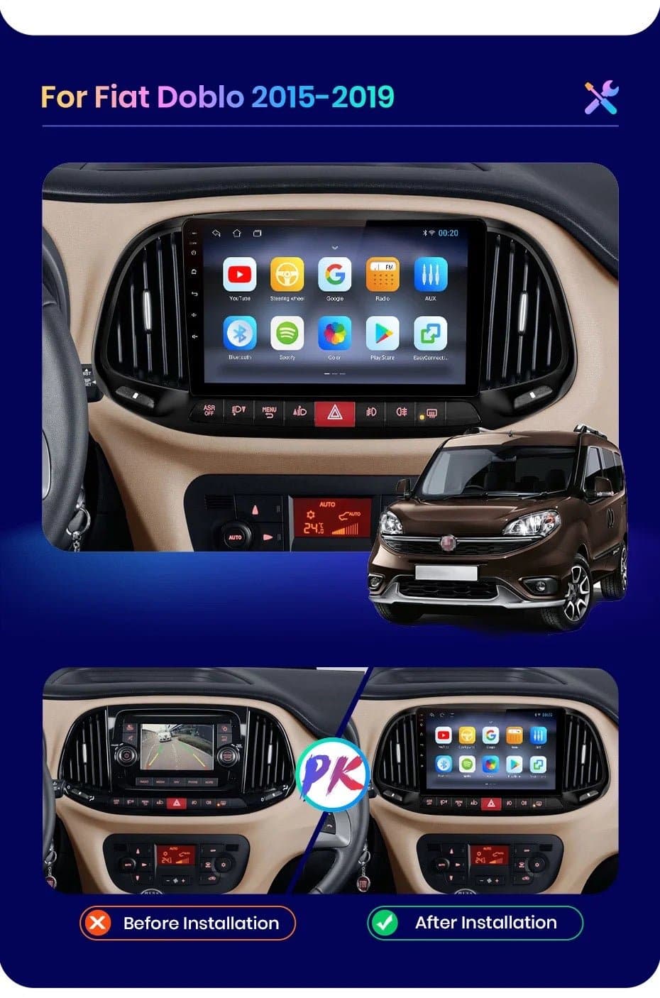 CTB-FL405Y | FIAT DOBLO 2015-2021 | APPLE CARPLAY-ANDROID AUTO | CARTABLET 9 POLLICI TOUCH SCREEN | GPS USB DVR DAB+ |