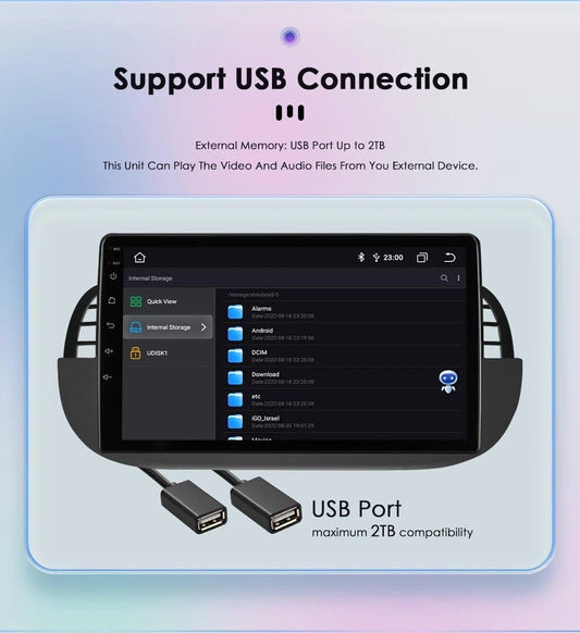 CTB-FT500J | FIAT 500 - FIAT 500 ABARTH | MONITOR 9 POLLICI NAVIGATORE RADIO OCTACORE APPLE CARPLAY ANDROID AUTO GPS USB BLUETOOTH TOUCH SCREEN