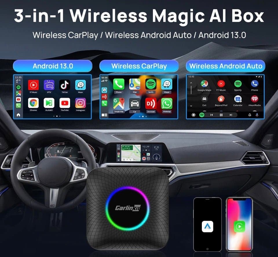 AI BOX ANDROID 13 WIRELESS CARPLAY WIRELESS ANDROID AUTO MAGIC BOX